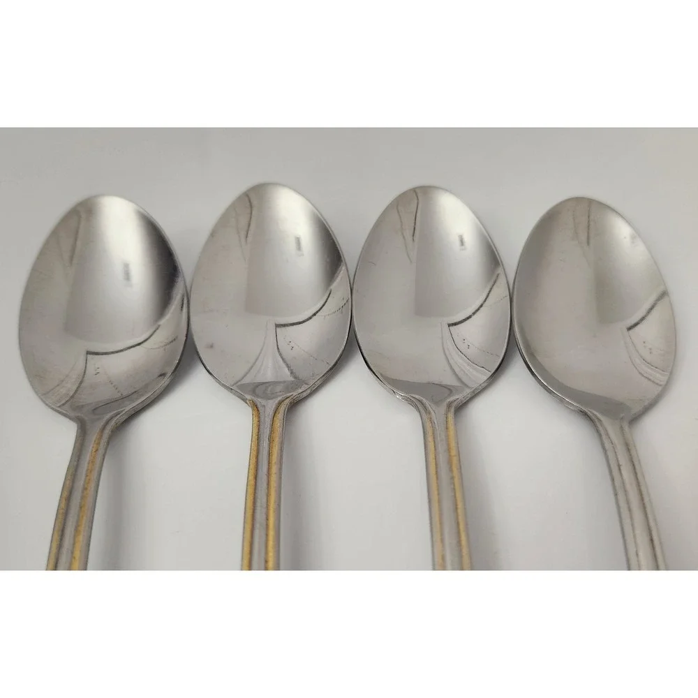 Cambridge Stainless Tea Spoons Gold Trim Shell‎ Tip (Set of 4) Flatware